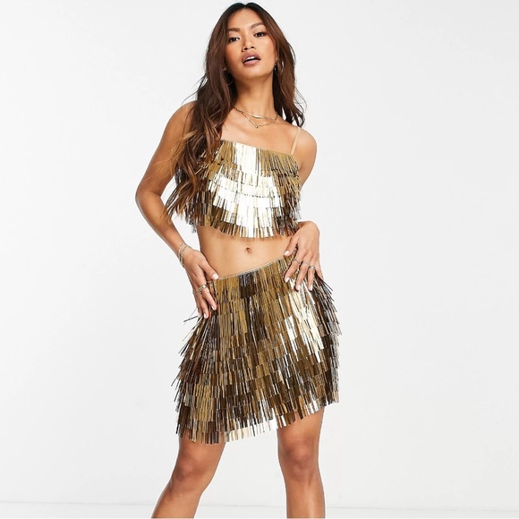 ASOS Tops - ASOS DESIGN New Years Eve Dress cami sequin in gold women’s size US 6 —C